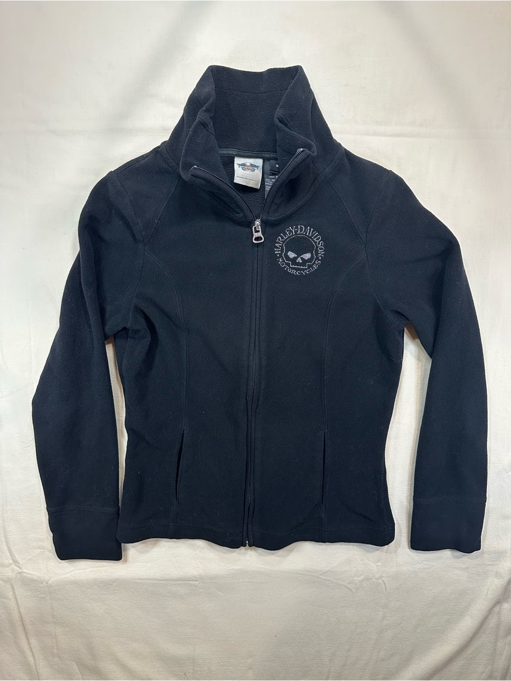 Harley Davidson Willie G Skull Full Zip Fleece Jacket Black Women's Small EUC